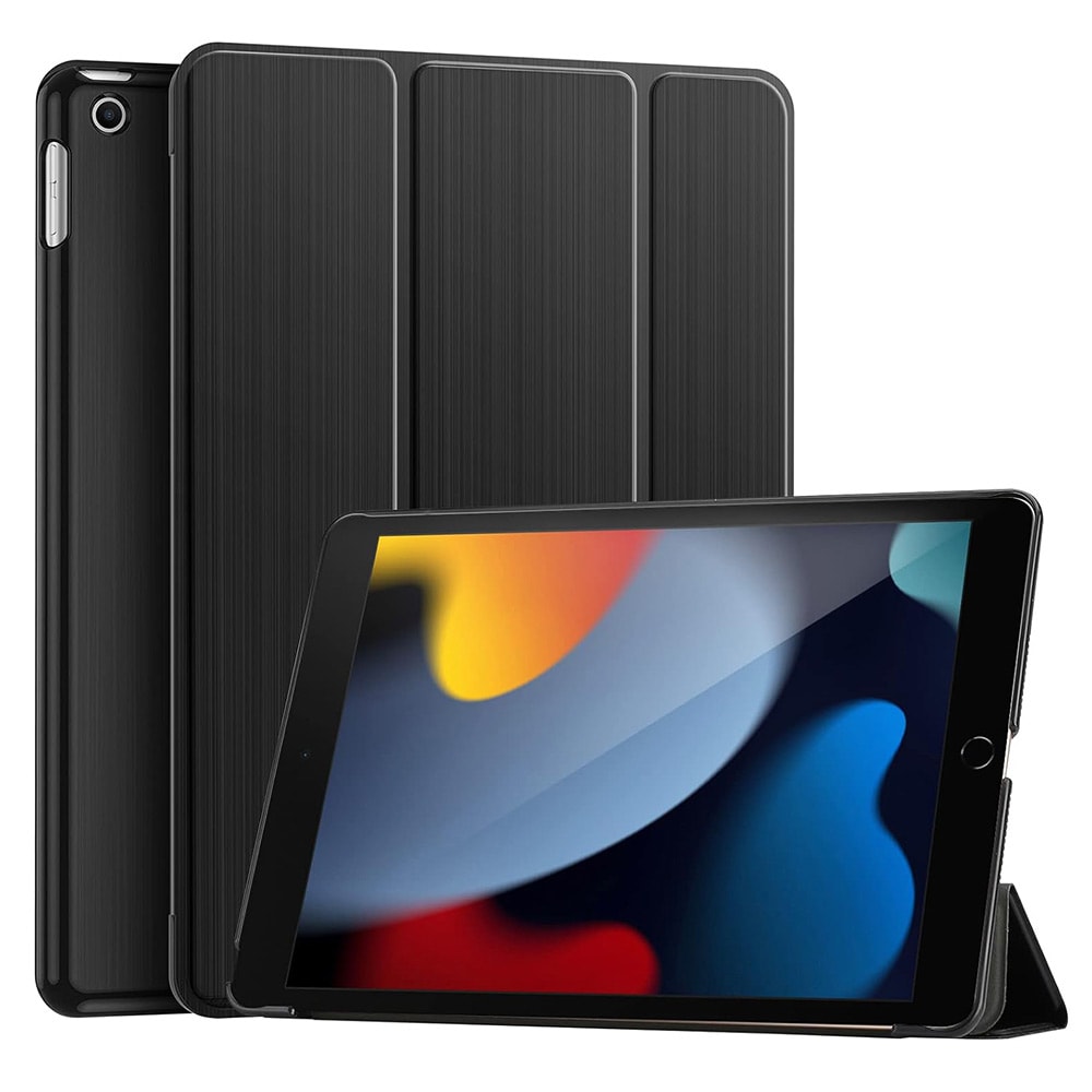 Trifold kotelo jalustalla iPad 10,2" 2021 -laitteille - musta