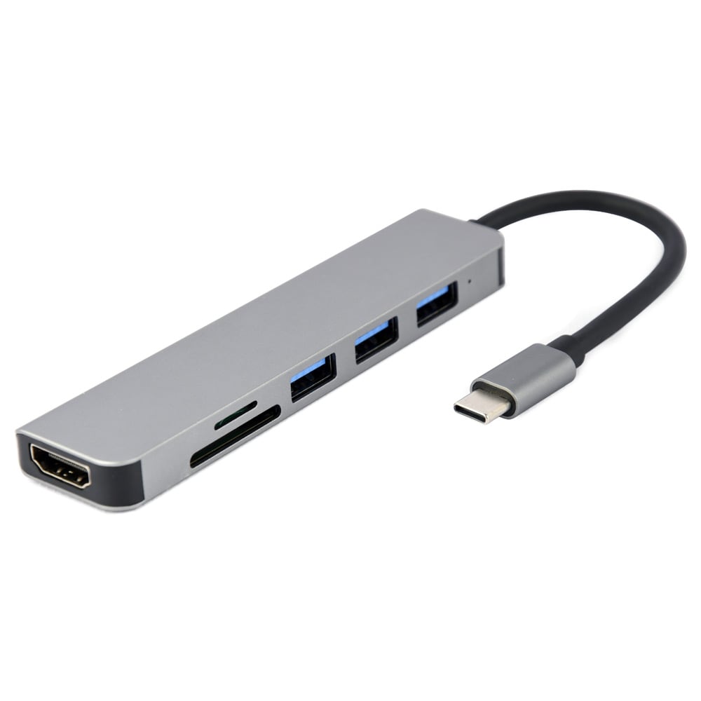 6-in-1 USB Hub - USB-C - 3xUSB, HDMI & muistikortinlukija