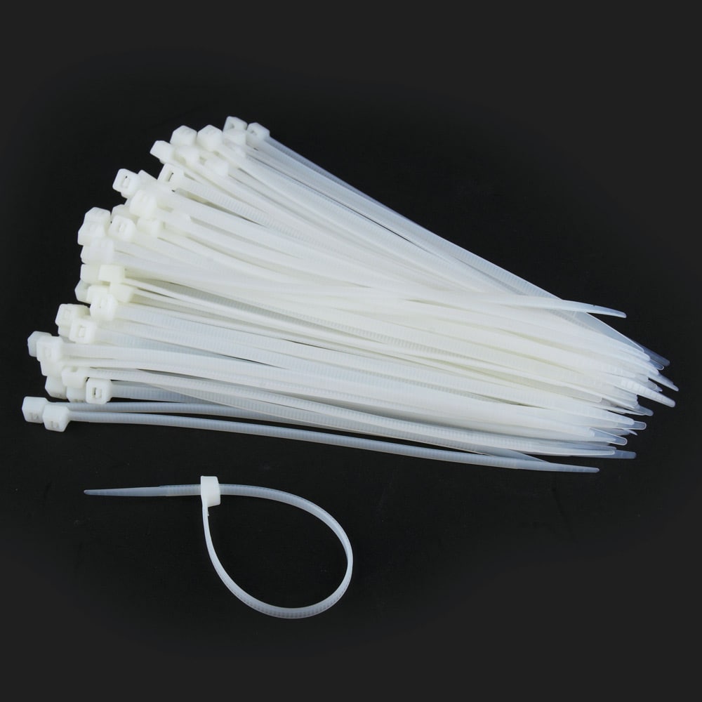 Valkoiset nylon-nippusiteet - 150 mm, 100 kpl, 3,2 mm leveys