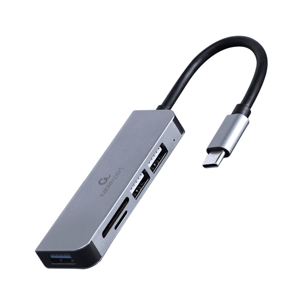 USB-C-hubi - 3-porttinen USB 3.1 Gen 1, SD/MicroSD Kortinlukija, 5 Gbps Tiedonsiirto