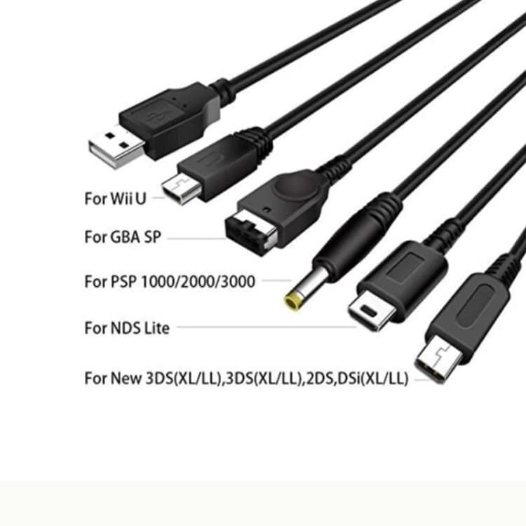 5in1 USB-kaapeli Nintendo Wii U:lle / 3DSXL:lle / 3DS:lle