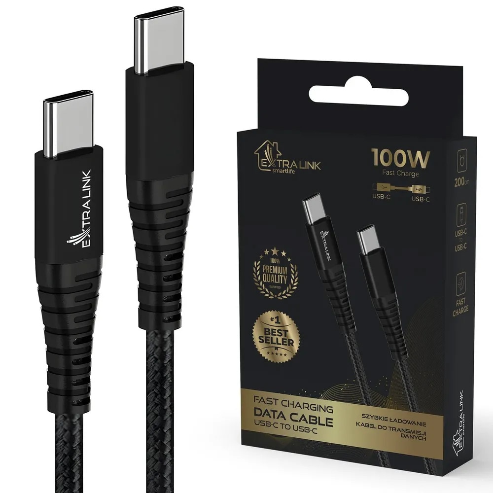 Extralink Smart Life USB-C-kaapeli 100W 5A 2m - musta