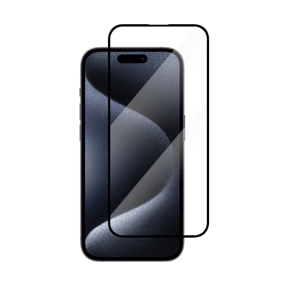Karkaistu näytönsuoja mustalla kehyksellä iPhone 15 Pro:lle