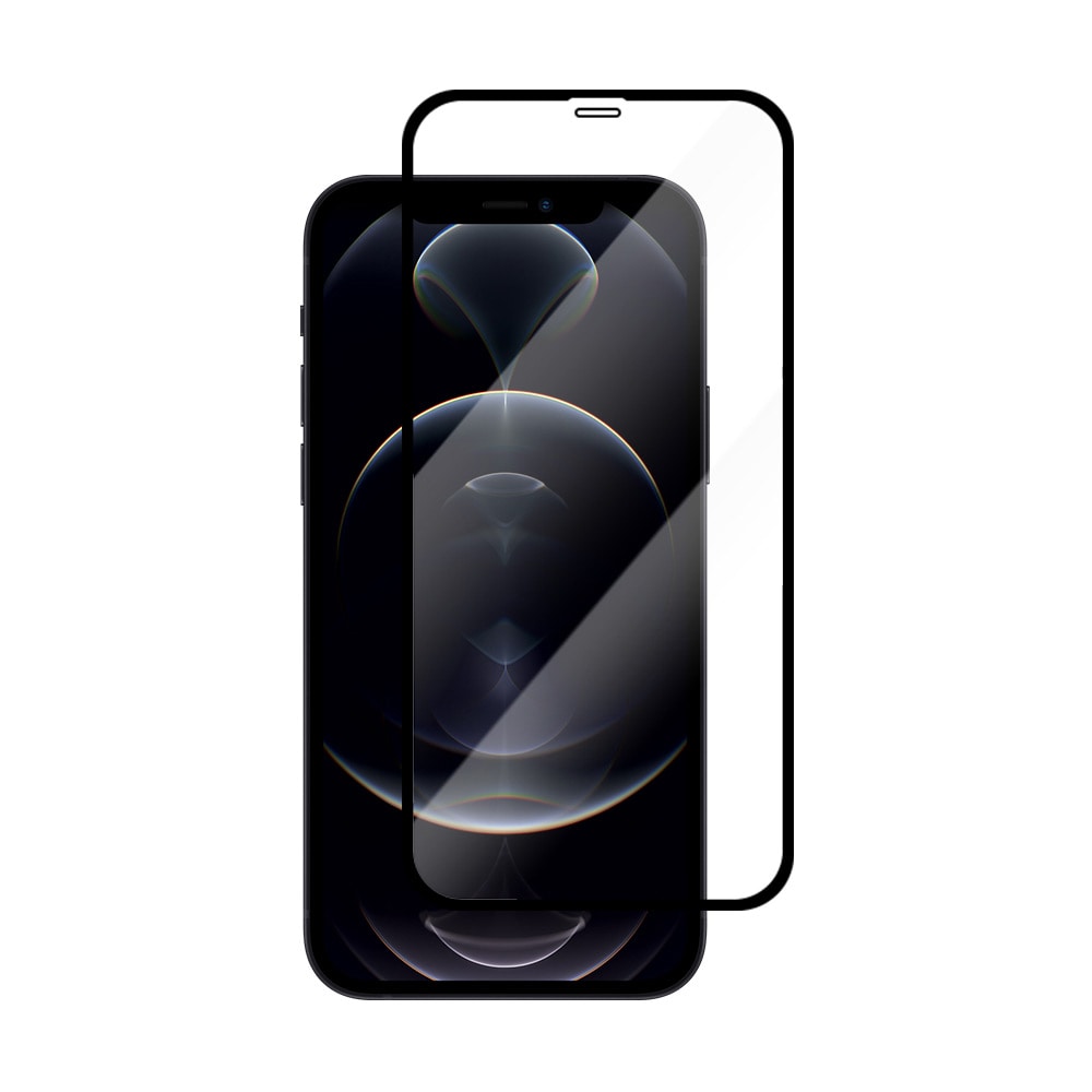 Karkaistu näytönsuoja mustalla kehyksellä iPhone 12 Pro Maxille