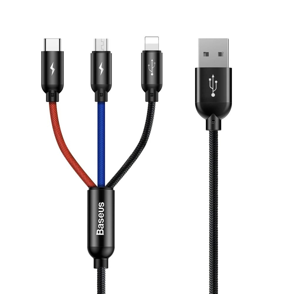 Baseus 3in1 USB-kaapeli 3.5A - USB USB-C, MicroUSB ja Lightning 1.2m - USB-C, MicroUSB ja Lightning 1.2m