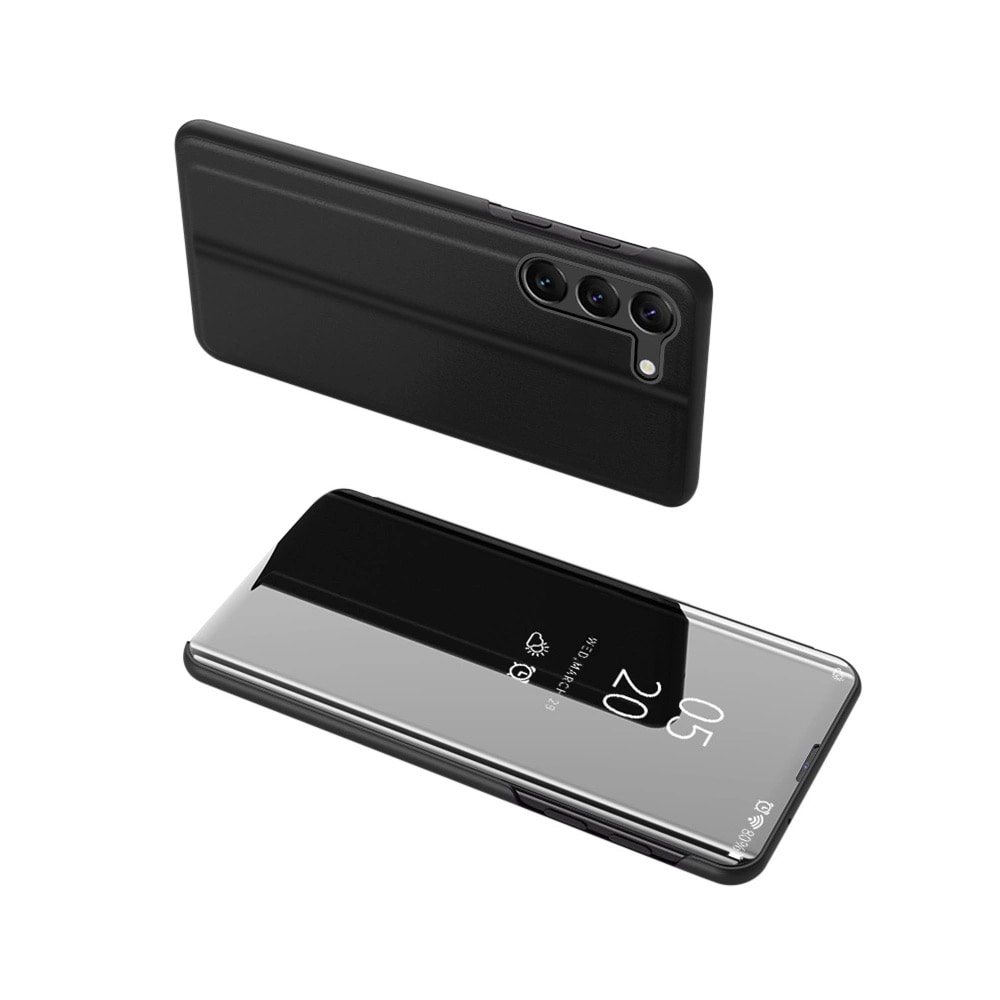 Clear View kotelo jalustalla Samsung Galaxy S23:lle - musta