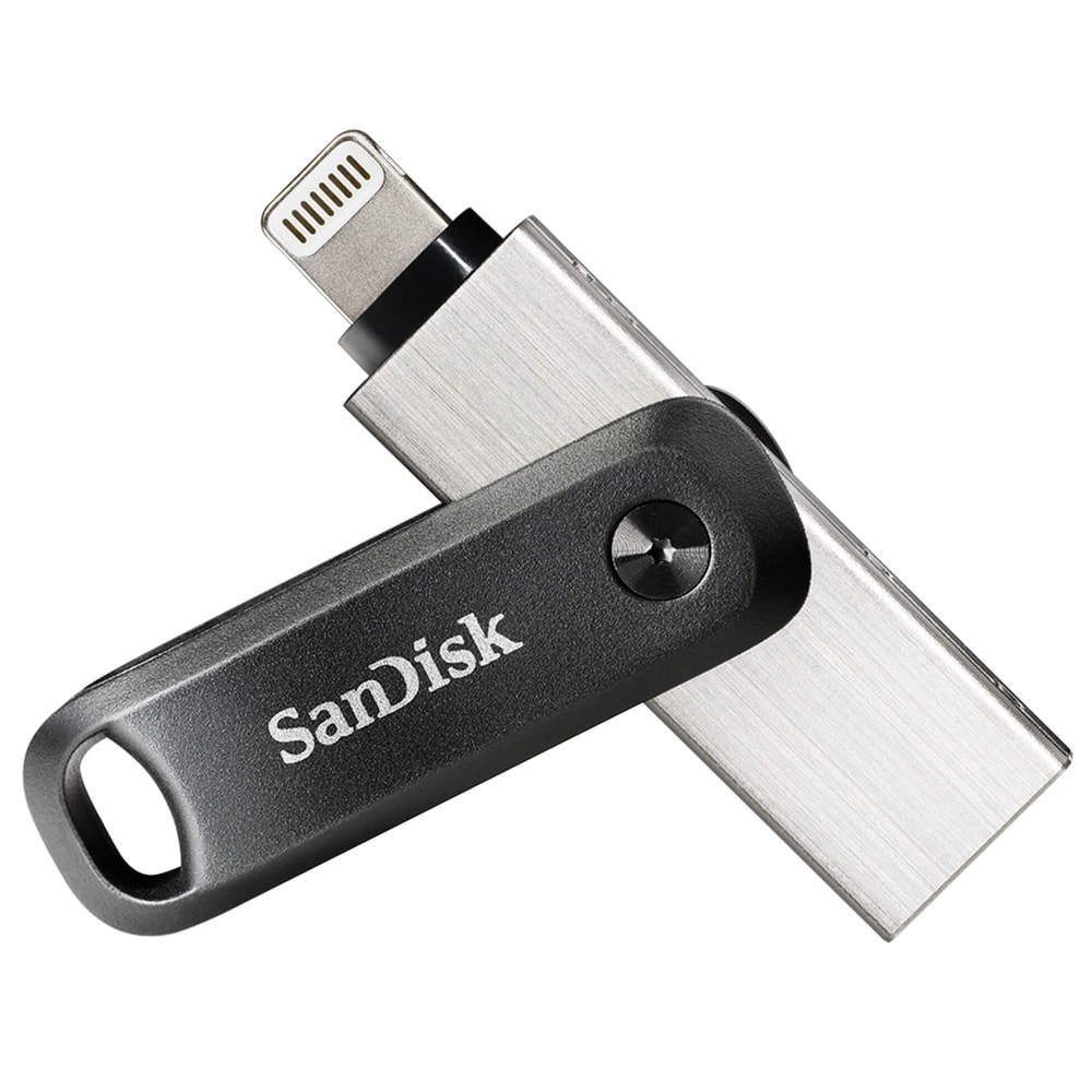 Sandisk USB iXpand 128GB muistitikku iPhonelle/iPadille, jossa on kääntyvä muotoilu