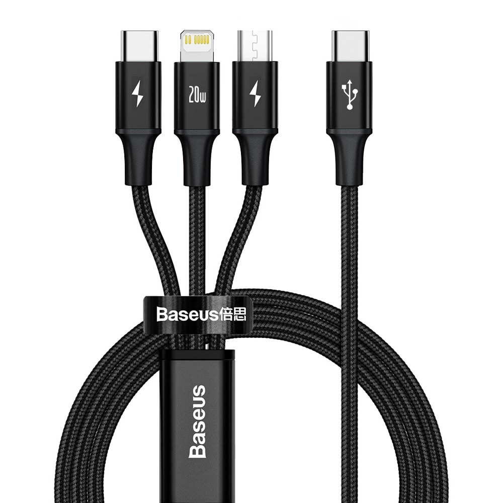3in1 USB-kaapeli USB-C microUSB / Lightning / USB-C 20W PD 1.5m USB-C - microUSB / Lightning / USB-C 20W PD 1.5m