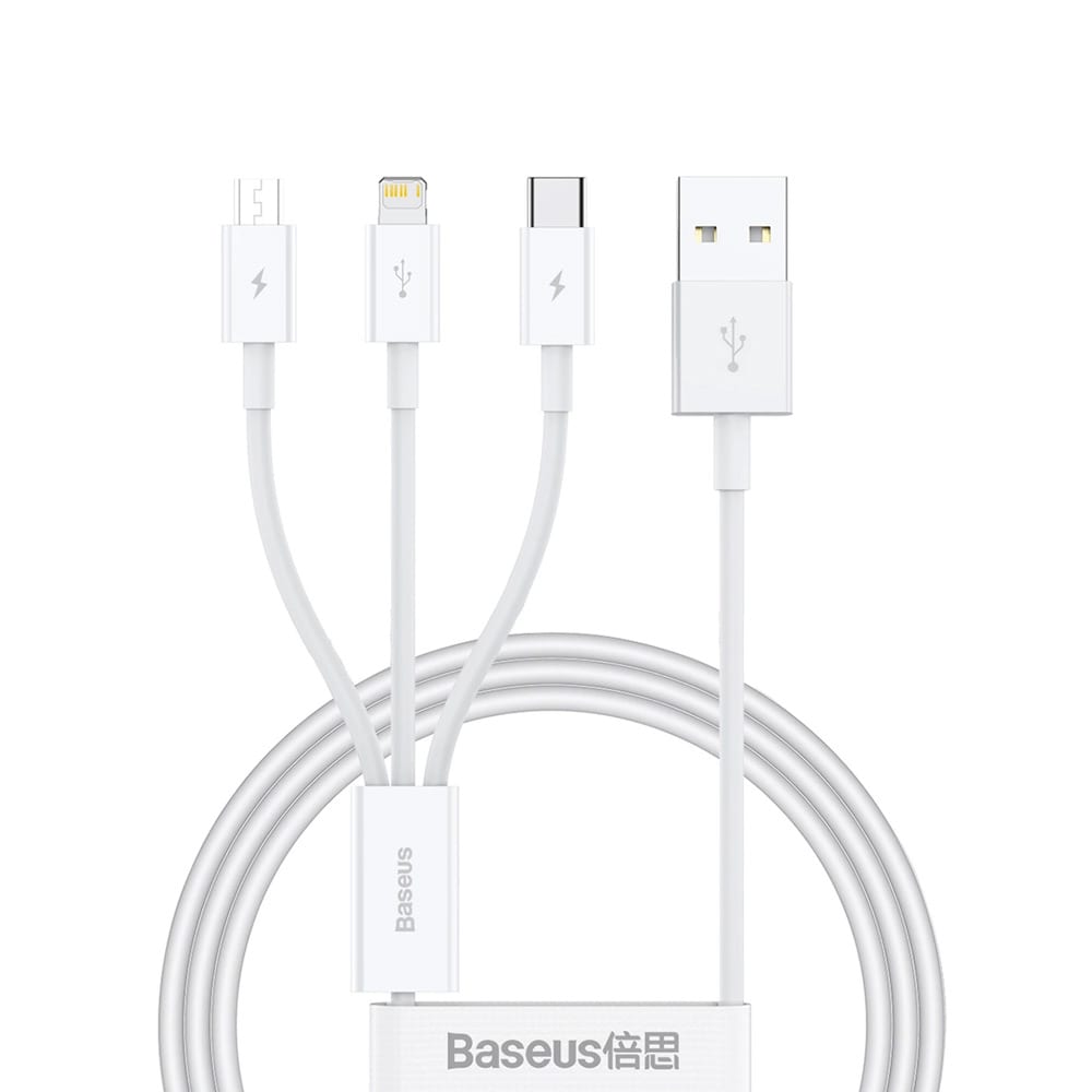 3in1 USB-kaapeli USB microUSB / Lightning / USB-C 3.5A 50cm 50cm