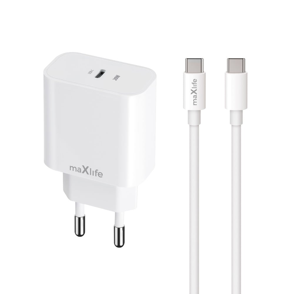 USB-C-laturi 20W, jossa on USB-C-kaapeli ja pikalataustuki