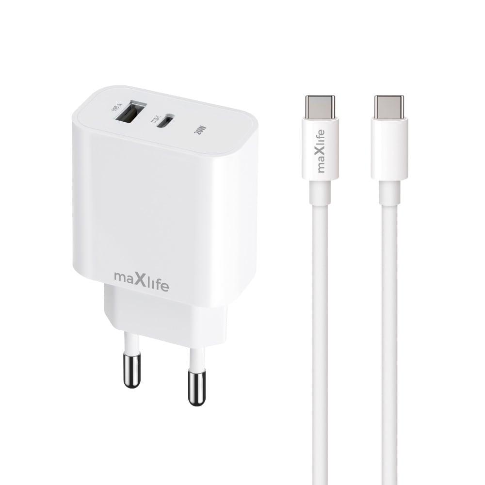 USB-laturi 20W, jossa on USB ja USB-C + USB-C-kaapeli