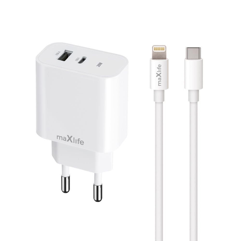 USB-laturi PD QC 20W, jossa on USB ja USB-C + Lightning-kaapeli