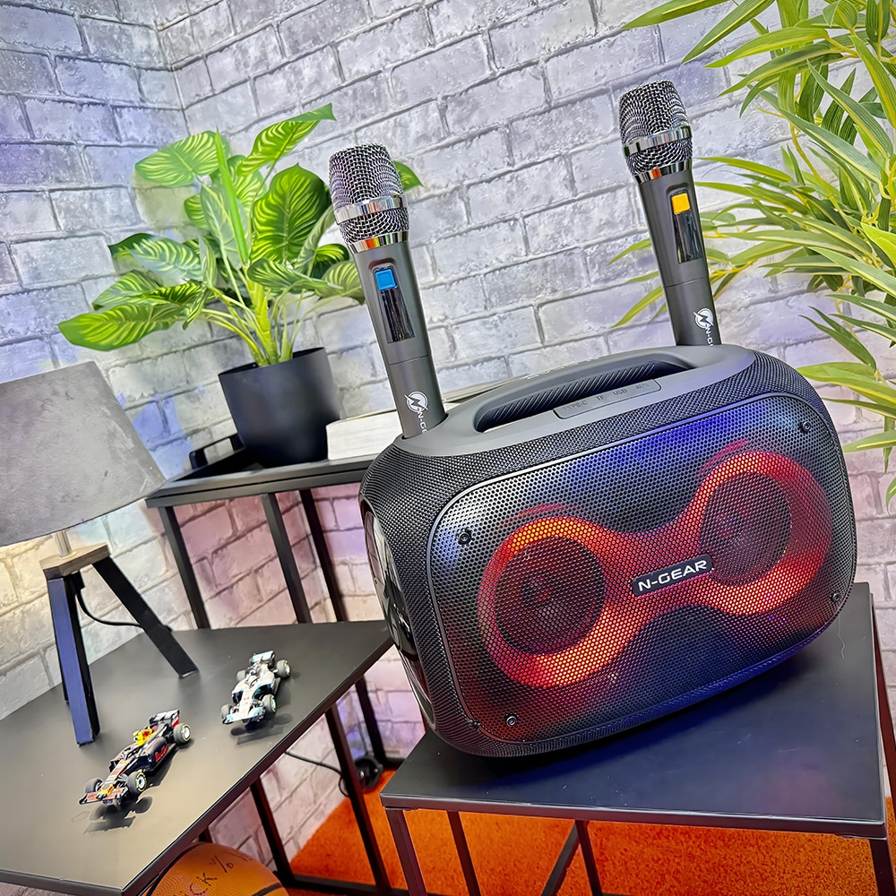 N-GEAR NRG600 Bluetooth-kaiutin, jossa on 600 wattia ja 2 mikrofonia