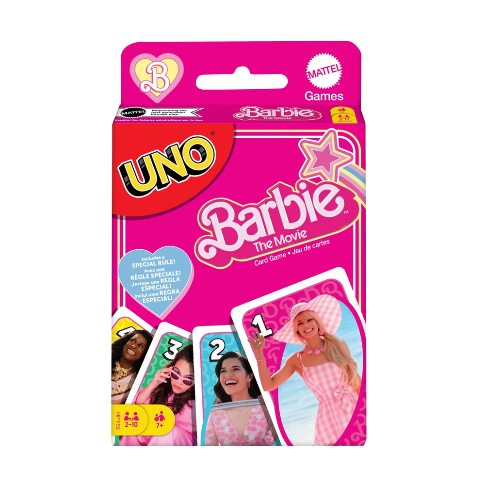 Uno, jossa on Barbie-elokuvan innoittamia motiiveja