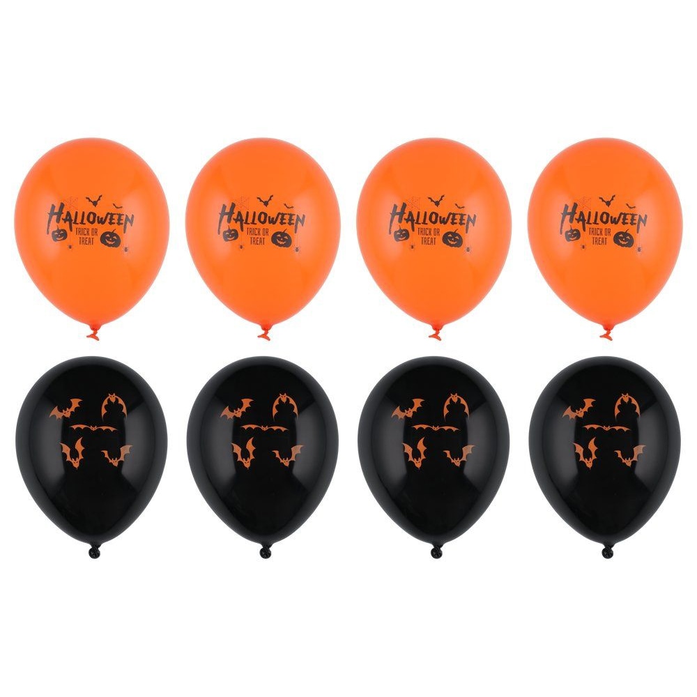 Halloween ilmapallot 30 cm 8-pack lepakko- ja teksti-aiheella