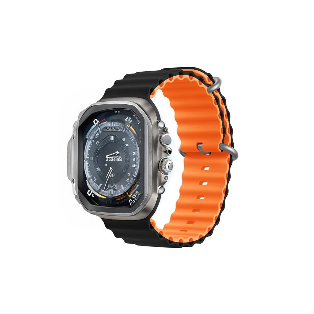 Devia Deluxe Sport6 -rannekoru Apple kellolle 42mm/ 44mm/ 45mm/ 49mm - Svart/oranssi