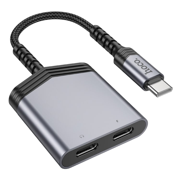 USB-C-sovitin 1xUSB-C:stä 2xUSB-C:hen, jossa on pikalataustuki