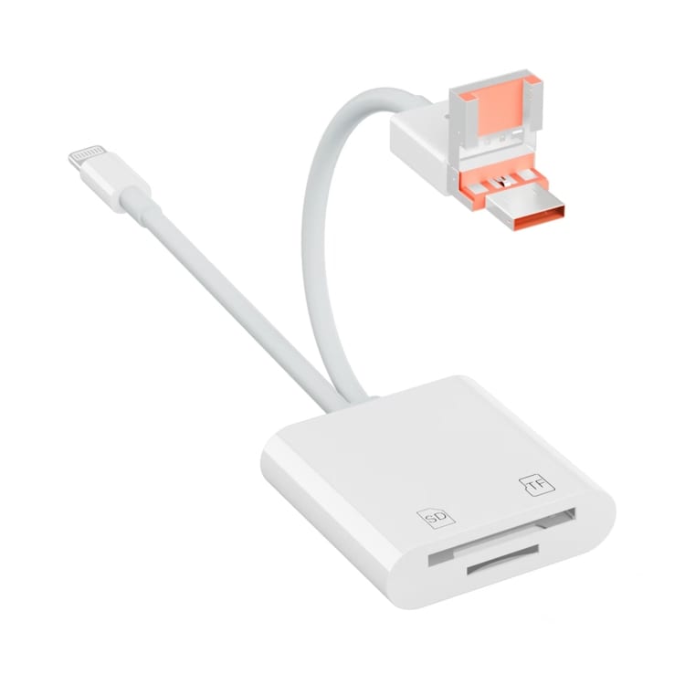 Muistikortinlukija Lightning-, USB- ja MicroUSB-liitännällä - 3-in-1-ratkaisu tiedostojen siirtoon