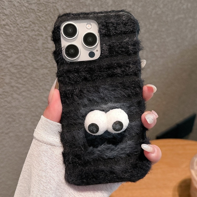 Pörröinen takakuori iPhone 14 Pro:lle - Googly Eyes / Svart