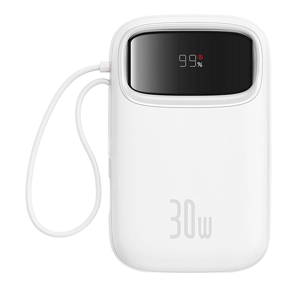 Baseus QPow 2 Powerbank 30W 10000mAh USB-C-kaapeleilla - Valkoinen